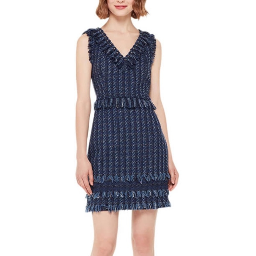 Kate Spade Fringe V-Neck Tweed Dress
